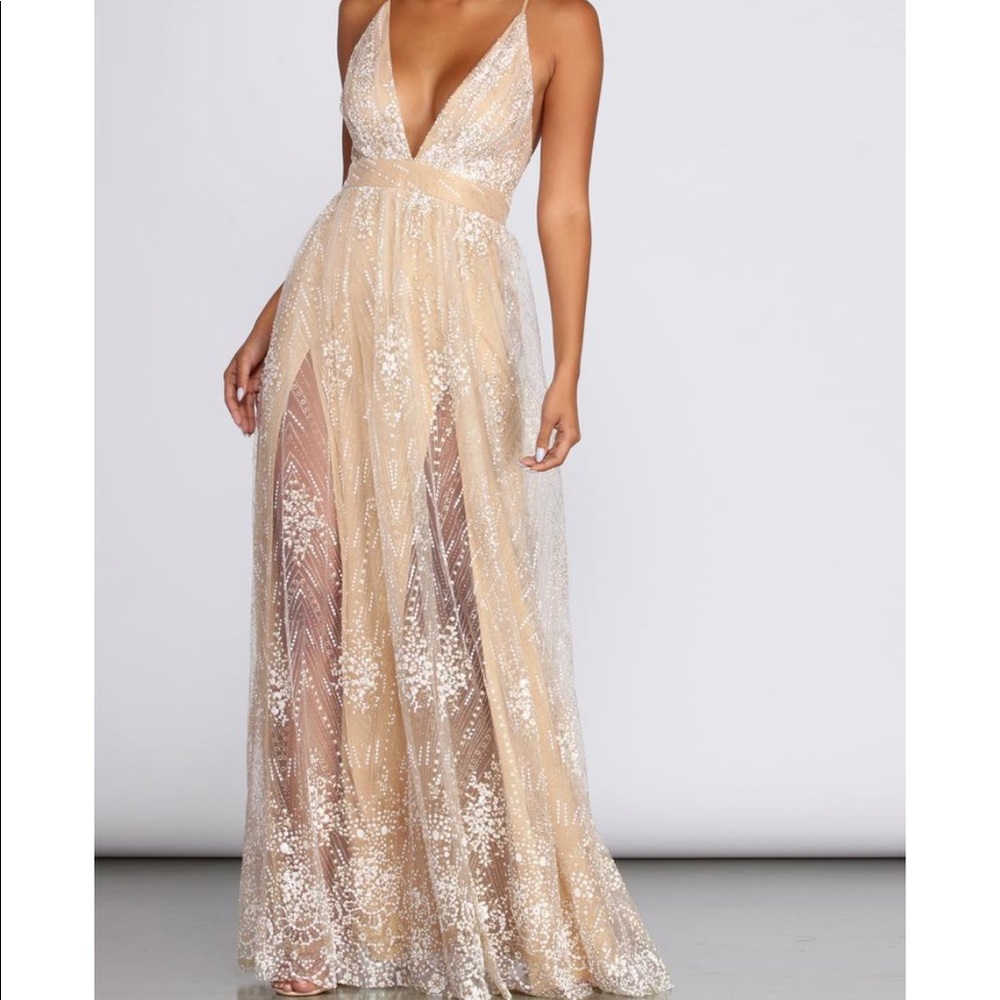 | SOLD | Mona Formal Plunging Glitter Dress